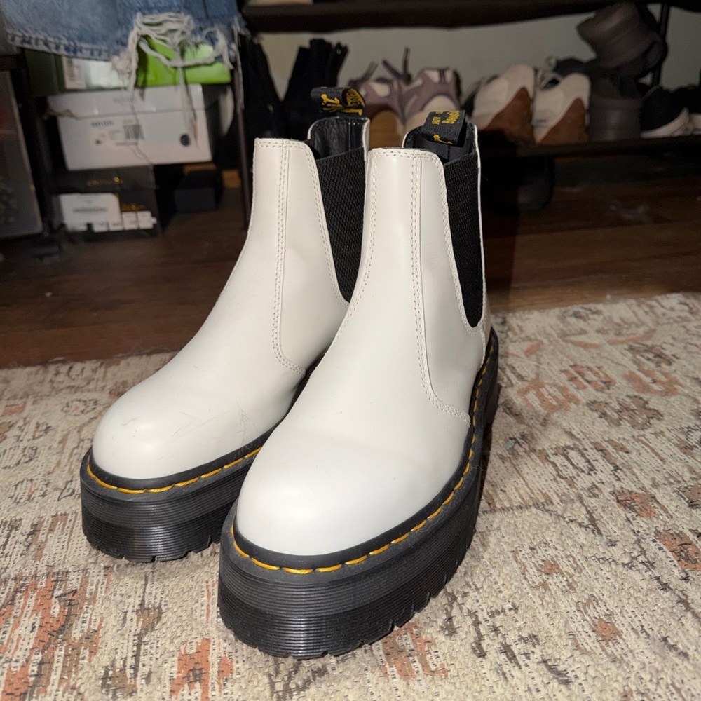 Dr. Martens White Platform Boots with Black Soles